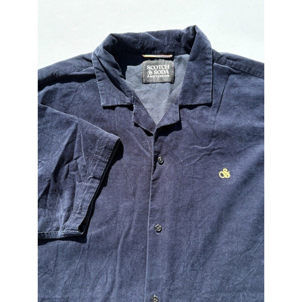 Scotch & Soda Corduroy Shirt Men's Size Medium Blue Short Sleeve Button Logo